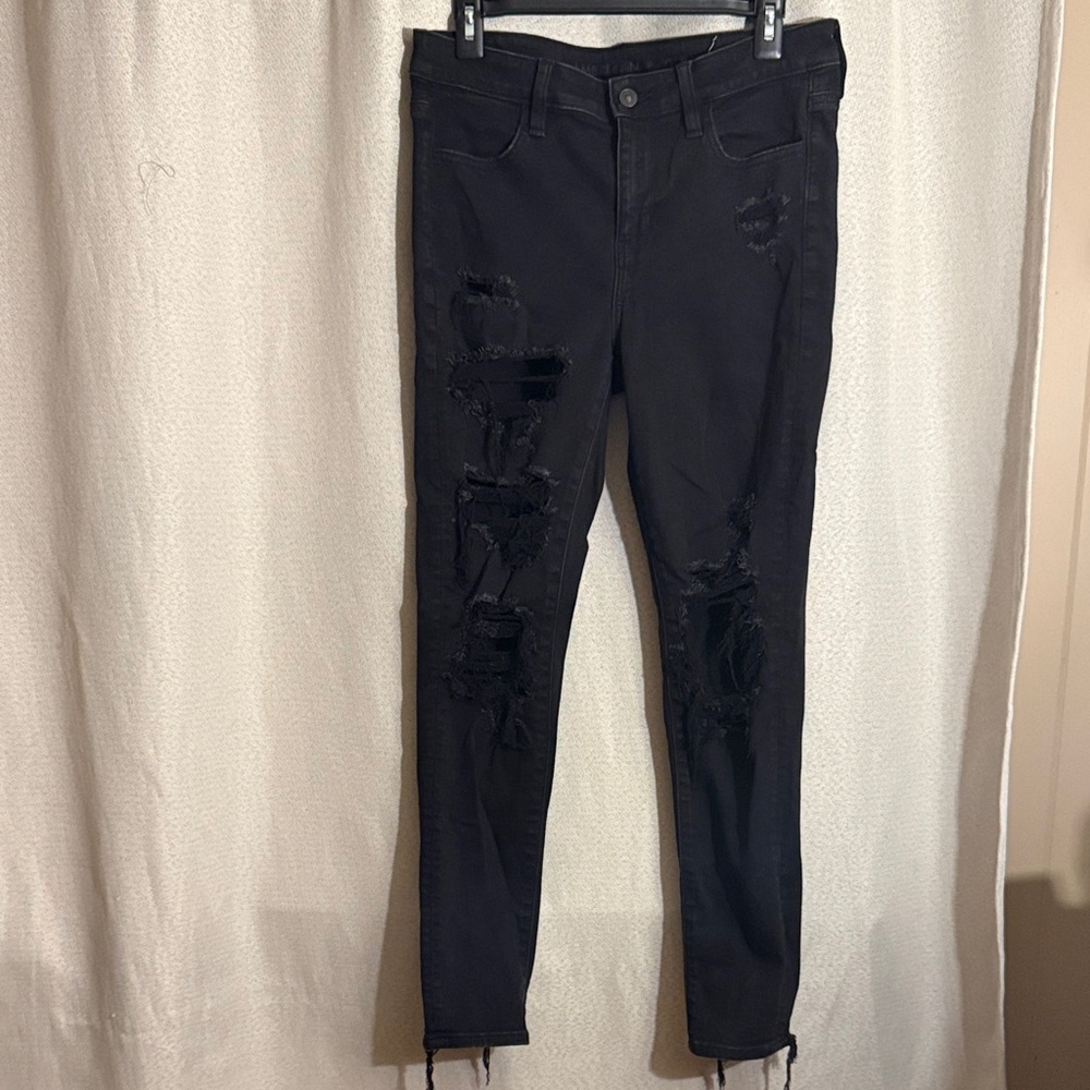 American Eagle Outfitters Black Distressed Skinny Jeans